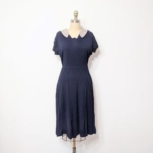(42) vtg 1940s era navy blue collar day dress